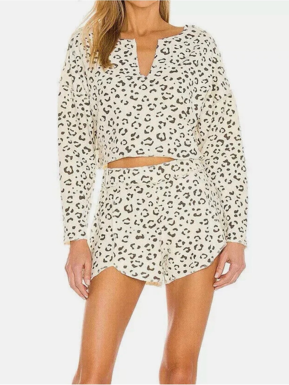 Free People Women's Rain Check 2-Piece Pajama Set Ivory Leopard